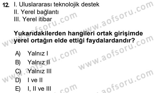Uluslararası İşletmecilik Dersi 2018 - 2019 Yılı (Vize) Ara Sınav Soruları 12. Soru