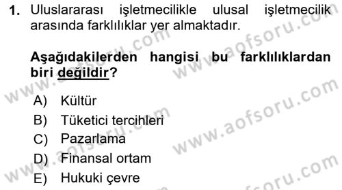 Uluslararası İşletmecilik Dersi 2018 - 2019 Yılı Tek Ders Sınav Soruları 1. Soru