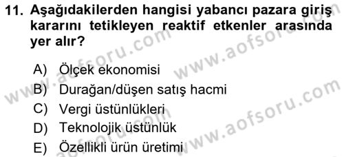 Uluslararası İşletmecilik Dersi 2018 - 2019 Yılı Tek Ders Sınavı 11. Soru