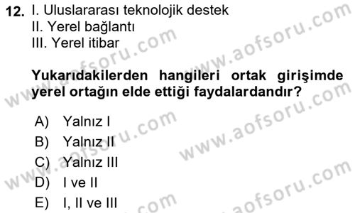 Uluslararası İşletmecilik Dersi 2018 - 2019 Yılı Tek Ders Sınav Soruları 12. Soru