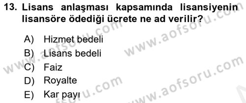 Uluslararası İşletmecilik Dersi 2018 - 2019 Yılı Tek Ders Sınav Soruları 13. Soru