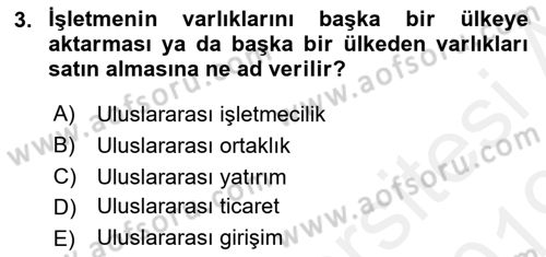 Uluslararası İşletmecilik Dersi 2018 - 2019 Yılı Tek Ders Sınav Soruları 3. Soru
