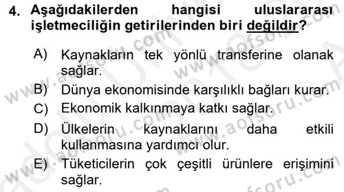 Uluslararası İşletmecilik Dersi 2018 - 2019 Yılı Tek Ders Sınav Soruları 4. Soru
