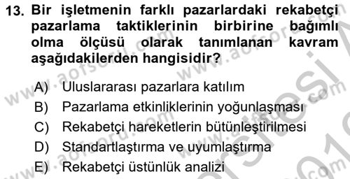 Uluslararası İşletmecilik Dersi 2018 - 2019 Yılı Yaz Okulu Sınav Soruları 13. Soru