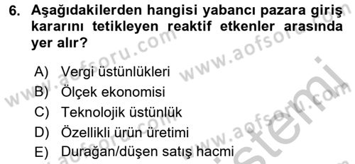 Uluslararası İşletmecilik Dersi 2018 - 2019 Yılı Yaz Okulu Sınav Soruları 6. Soru