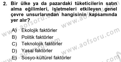 Uluslararası İşletmecilik Dersi 2019 - 2020 Yılı (Final) Dönem Sonu Sınavı 2. Soru