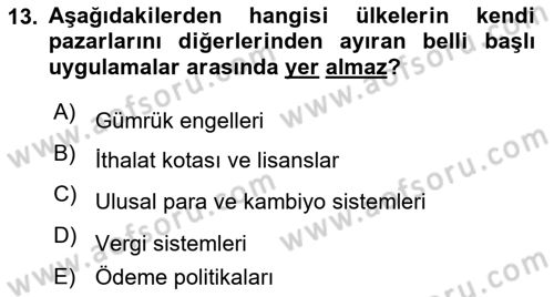 Uluslararası İşletmecilik Dersi 2020 - 2021 Yılı Yaz Okulu Sınavı 13. Soru