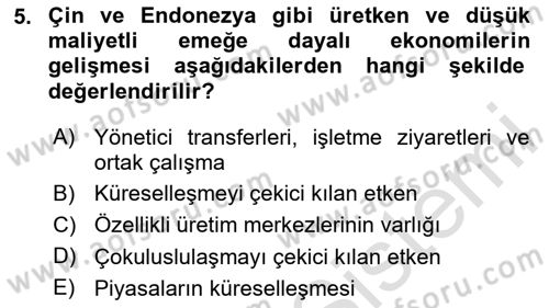 Uluslararası İşletmecilik Dersi 2020 - 2021 Yılı Yaz Okulu Sınavı 5. Soru