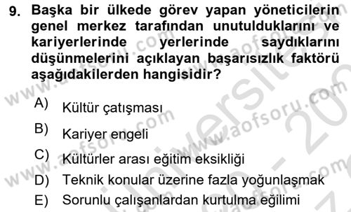 Uluslararası İşletmecilik Dersi 2020 - 2021 Yılı Yaz Okulu Sınavı 9. Soru