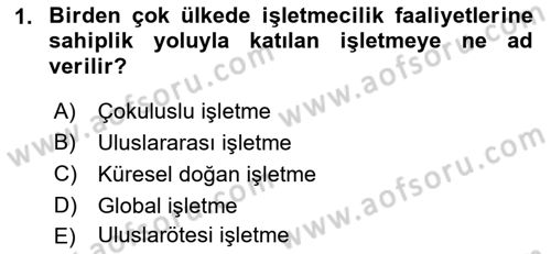 Uluslararası İşletmecilik Dersi 2021 - 2022 Yılı (Final) Dönem Sonu Sınavı 1. Soru