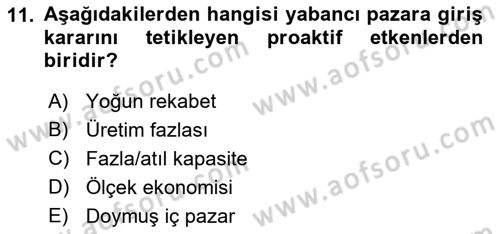 Uluslararası İşletmecilik Dersi 2022 - 2023 Yılı (Vize) Ara Sınav Soruları 11. Soru