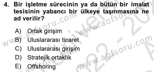 Uluslararası İşletmecilik Dersi 2022 - 2023 Yılı (Vize) Ara Sınav Soruları 4. Soru