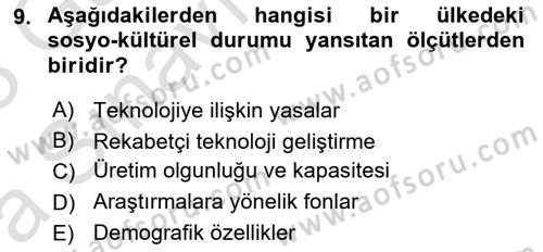 Uluslararası İşletmecilik Dersi 2022 - 2023 Yılı (Vize) Ara Sınav Soruları 9. Soru