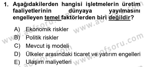 Uluslararası İşletmecilik Dersi 2022 - 2023 Yılı (Final) Dönem Sonu Sınav Soruları 1. Soru