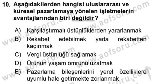 Uluslararası İşletmecilik Dersi 2022 - 2023 Yılı (Final) Dönem Sonu Sınav Soruları 10. Soru