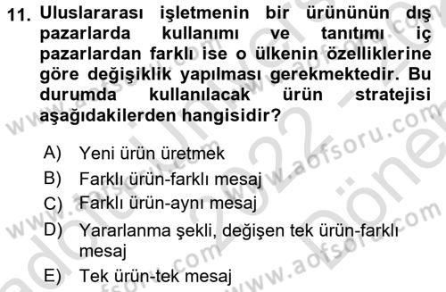 Uluslararası İşletmecilik Dersi 2022 - 2023 Yılı (Final) Dönem Sonu Sınav Soruları 11. Soru