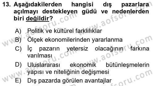 Uluslararası İşletmecilik Dersi 2023 - 2024 Yılı Yaz Okulu Sınavı 13. Soru