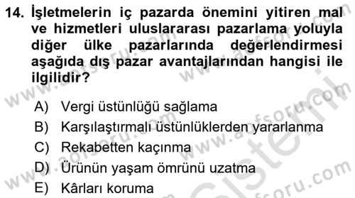 Uluslararası İşletmecilik Dersi 2024 - 2025 Yılı Yaz Okulu Sınav Soruları 14. Soru