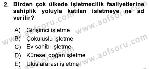 Uluslararası İşletmecilik Dersi 2024 - 2025 Yılı Yaz Okulu Sınav Soruları 2. Soru