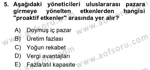 Uluslararası İşletmecilik Dersi 2024 - 2025 Yılı Yaz Okulu Sınav Soruları 5. Soru