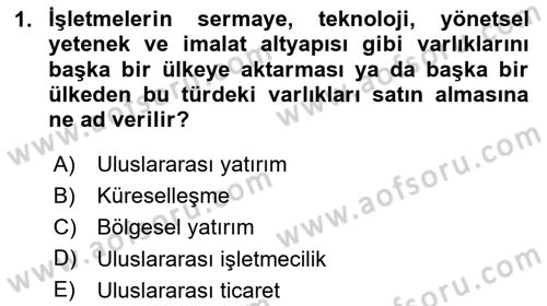 Uluslararası İşletmecilik Dersi 2025 - 2026 Yılı (Vize) Ara Sınav Soruları 1. Soru