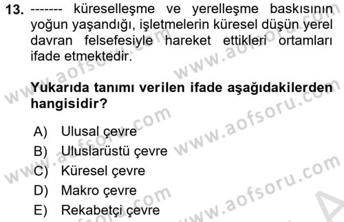 Uluslararası İşletmecilik Dersi 2025 - 2026 Yılı (Vize) Ara Sınav Soruları 13. Soru