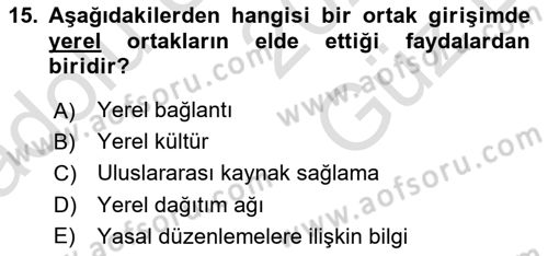 Uluslararası İşletmecilik Dersi 2025 - 2026 Yılı (Vize) Ara Sınav Soruları 15. Soru