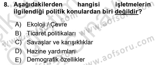Uluslararası İşletmecilik Dersi 2025 - 2026 Yılı (Vize) Ara Sınav Soruları 8. Soru