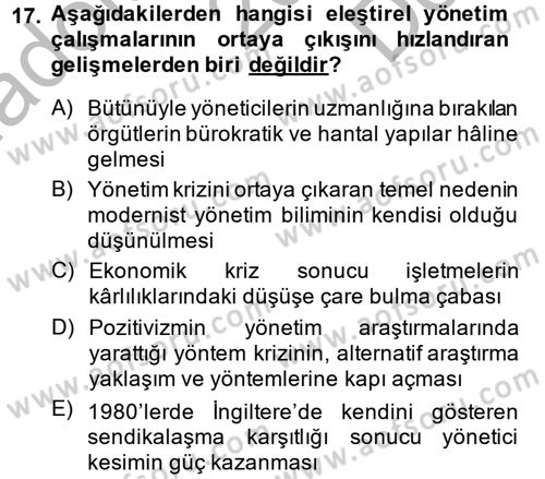 Örgüt Kuramı Dersi 2014 - 2015 Yılı (Final) Dönem Sonu Sınav Soruları 17. Soru