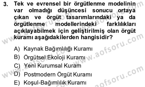 Örgüt Kuramı Dersi 2014 - 2015 Yılı (Final) Dönem Sonu Sınav Soruları 3. Soru