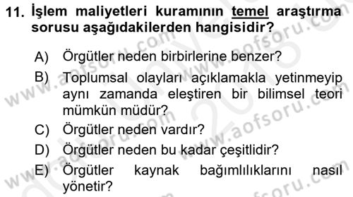 Örgüt Kuramı Dersi 2017 - 2018 Yılı 3 Ders Sınavı 11. Soru