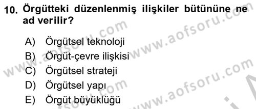 Örgüt Kuramı Dersi 2018 - 2019 Yılı Yaz Okulu Sınav Soruları 10. Soru