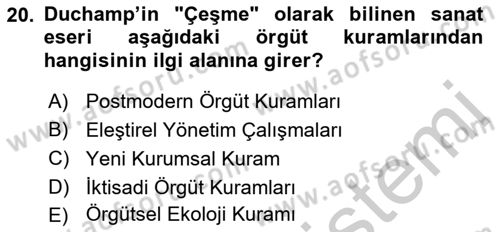 Örgüt Kuramı Dersi 2018 - 2019 Yılı Yaz Okulu Sınav Soruları 20. Soru