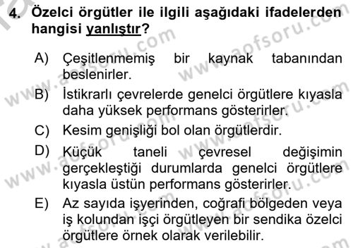Örgüt Kuramı Dersi 2018 - 2019 Yılı Yaz Okulu Sınav Soruları 4. Soru
