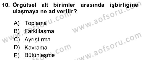 Örgüt Kuramı Dersi 2020 - 2021 Yılı Yaz Okulu Sınavı 10. Soru