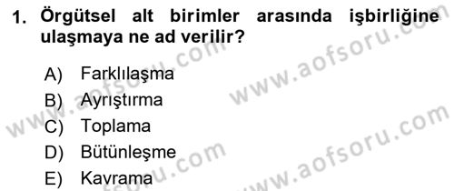 Örgüt Kuramı Dersi 2021 - 2022 Yılı (Vize) Ara Sınavı 1. Soru