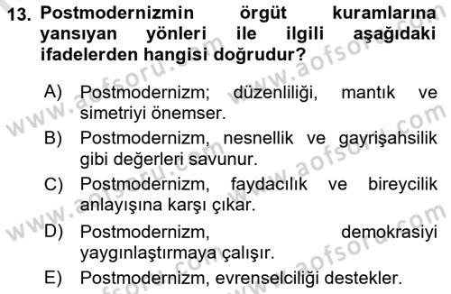 Örgüt Kuramı Dersi 2021 - 2022 Yılı Yaz Okulu Sınavı 13. Soru