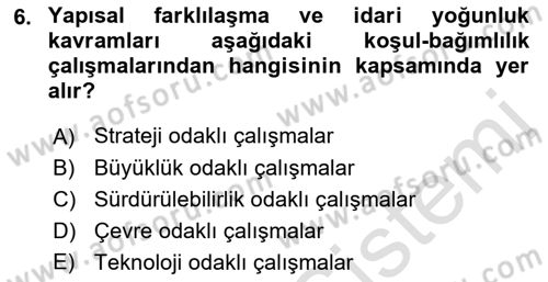 Örgüt Kuramı Dersi 2021 - 2022 Yılı Yaz Okulu Sınav Soruları 6. Soru