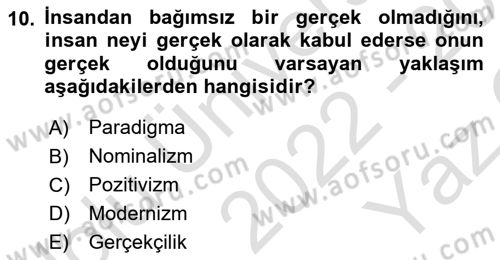 Örgüt Kuramı Dersi 2022 - 2023 Yılı Yaz Okulu Sınavı 10. Soru