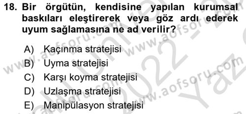Örgüt Kuramı Dersi 2022 - 2023 Yılı Yaz Okulu Sınavı 18. Soru