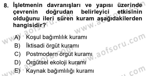 Örgüt Kuramı Dersi 2022 - 2023 Yılı Yaz Okulu Sınavı 8. Soru