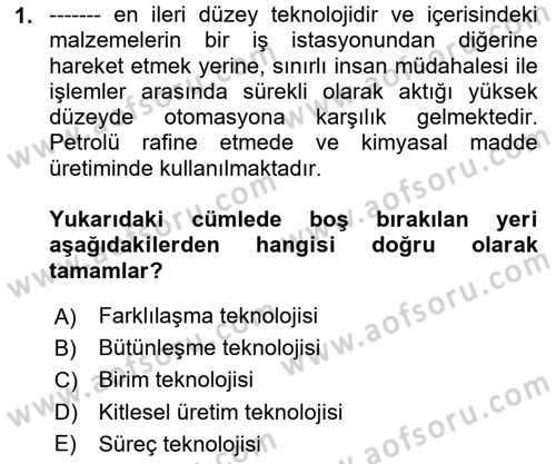 Örgüt Kuramı Dersi 2023 - 2024 Yılı (Vize) Ara Sınavı 1. Soru