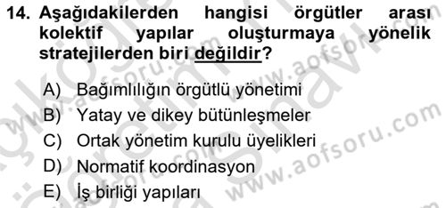 Örgüt Kuramı Dersi 2023 - 2024 Yılı (Vize) Ara Sınavı 14. Soru