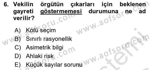 Örgüt Kuramı Dersi 2023 - 2024 Yılı (Final) Dönem Sonu Sınavı 6. Soru