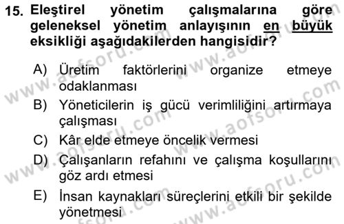Örgüt Kuramı Dersi 2024 - 2025 Yılı (Final) Dönem Sonu Sınav Soruları 15. Soru
