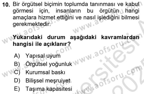 Örgüt Kuramı Dersi 2024 - 2025 Yılı Yaz Okulu Sınav Soruları 10. Soru