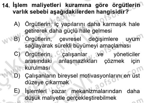 Örgüt Kuramı Dersi 2024 - 2025 Yılı Yaz Okulu Sınav Soruları 14. Soru