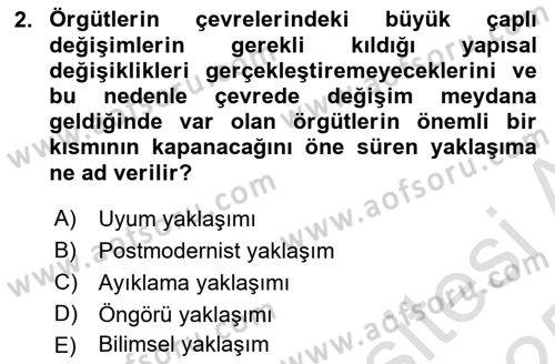 Örgüt Kuramı Dersi 2024 - 2025 Yılı Yaz Okulu Sınav Soruları 2. Soru