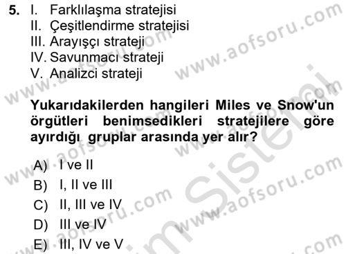 Örgüt Kuramı Dersi 2024 - 2025 Yılı Yaz Okulu Sınav Soruları 5. Soru