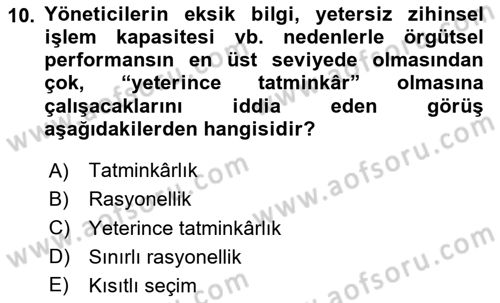 Örgüt Kuramı Dersi 2025 - 2026 Yılı (Vize) Ara Sınav Soruları 10. Soru